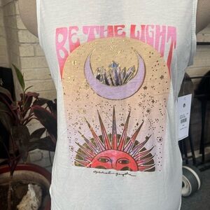 Spiritual Gangster White Muscle Tee with Sun and Moon Design